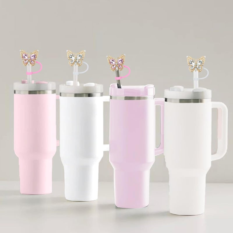 SEMATA 2PCS Cute Butterfly Straw Cover Cap for Stanley Cup Accessories,Bling Crystals Straw Toppers for Stanley Tumbler 40&30 oz,Rhinestone Reusable Straws Tips Protectors Compatible with 10mm Straws - Image 5